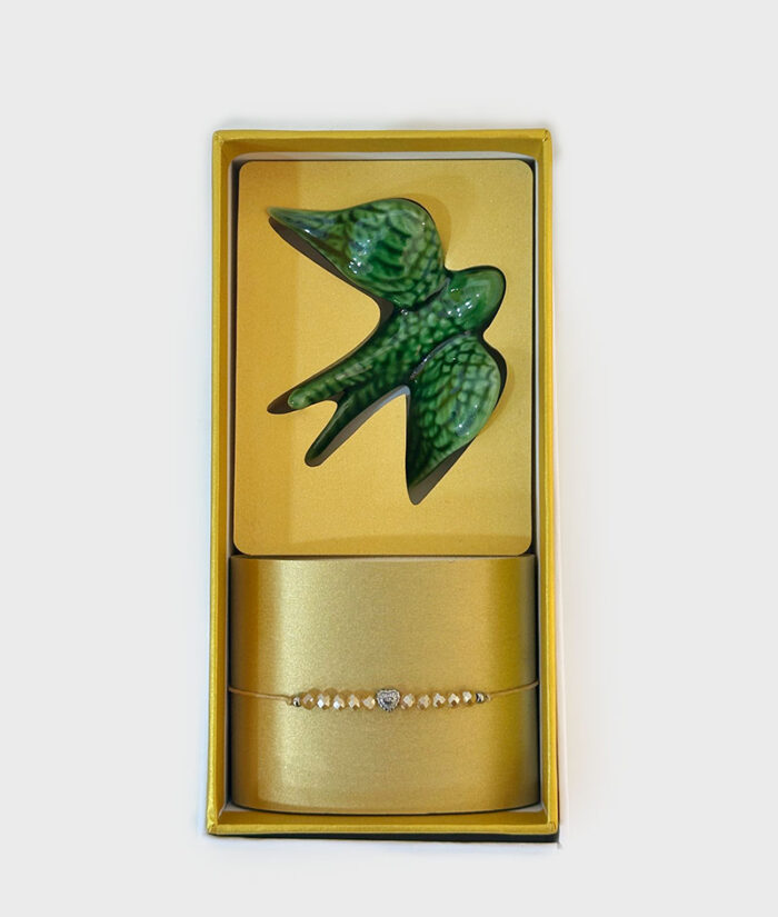 conjunto de andorinha em cerâmica e pulseira 1