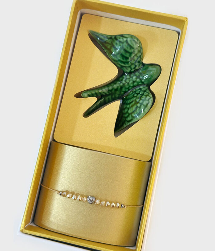 conjunto de andorinha em cerâmica e pulseira 2